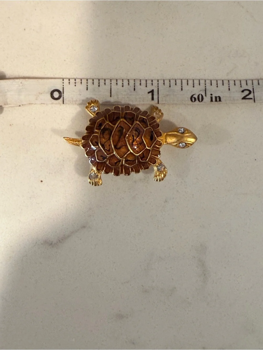 Premier Designs Turtle Brooch with Brown Enamel Shell & Rhinestone accents